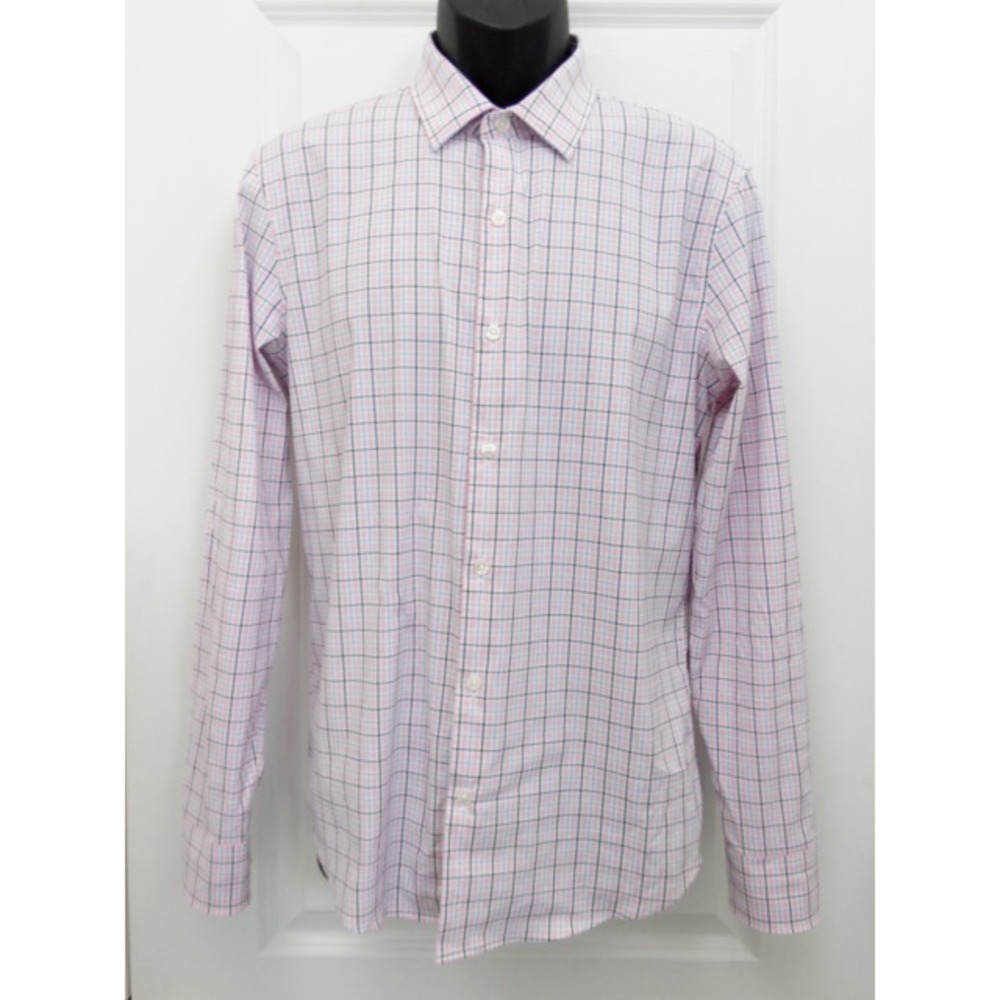 Bonobos Mens Blue Pink Long Sleeve Checks Collared Button Front Shirt Size Small
